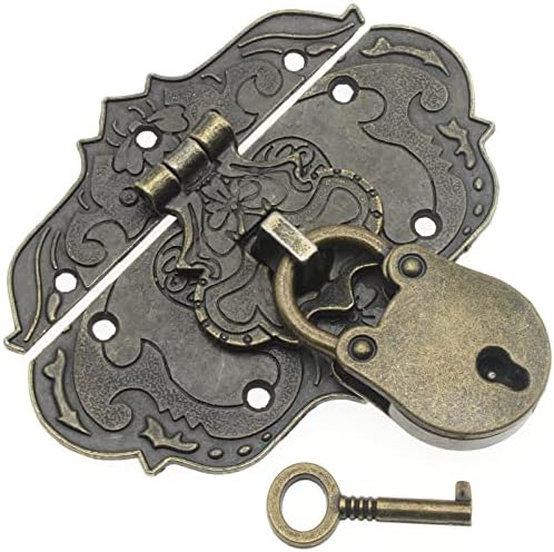 Vorhängeschlösser & Riegel | Antiker Gravierter Dekorativer Riegelverschluss & Mini Bären Vorhängeschloss Set 76 X 57 Mm Ovaler Zinklegierungs-Riegelverschluss Mit Schrauben Für Schmuckkästchen, gewöhnliche Kästen, Holzkisten und Möbeldekoration